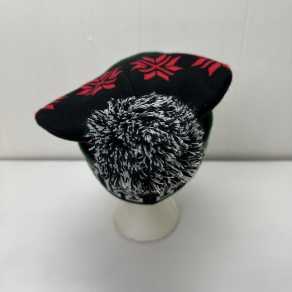 Victorias Secret PINK Beanie Hat Winter Cap Black Red Snowflakes Knit - Picture 4 of 10